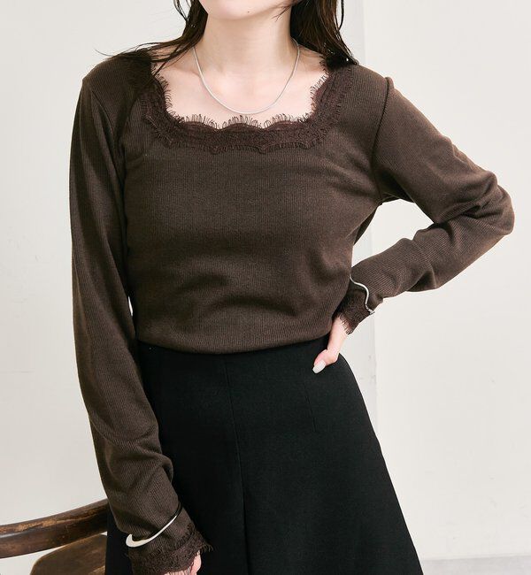  「スクエアネックレースロンT」|Tシャツ・カットソー|