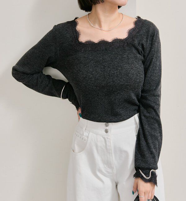  「スクエアネックレースロンT」|Tシャツ・カットソー|