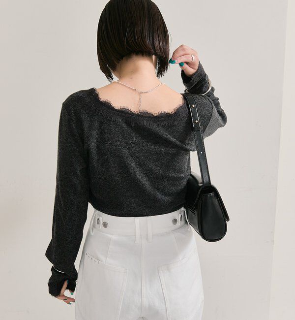  「スクエアネックレースロンT」|Tシャツ・カットソー|