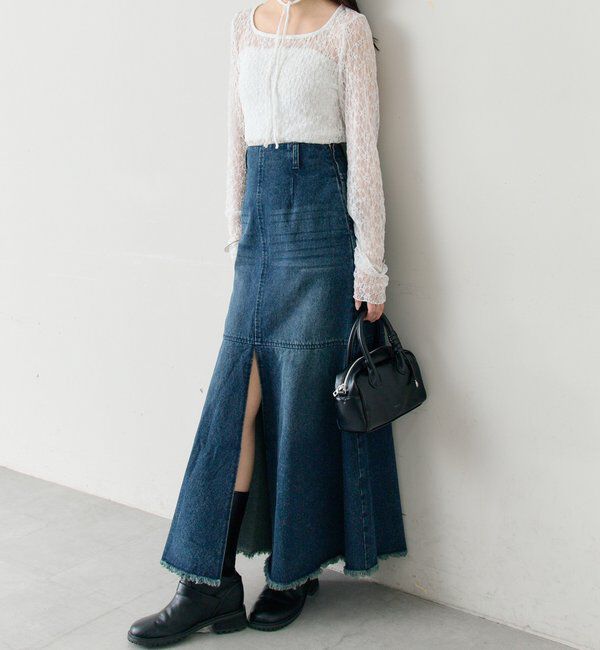  「デニム切替マーメイドスカート」|スカート|