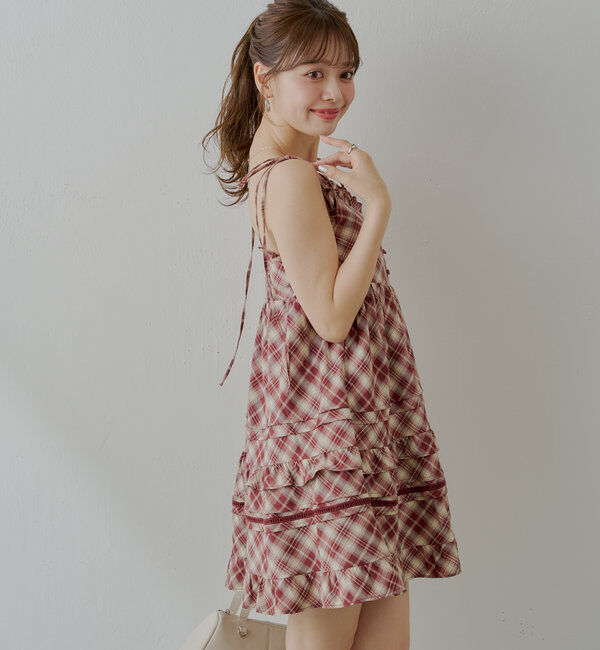  「【WEB限定追加】肩リボンコットンレースフリルキャミミニワンピ」|ワンピース|