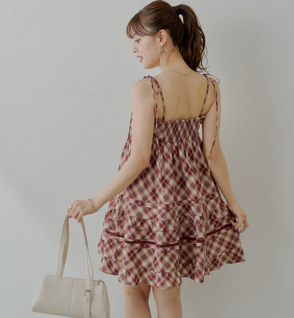  「【WEB限定追加】肩リボンコットンレースフリルキャミミニワンピ」|ワンピース|