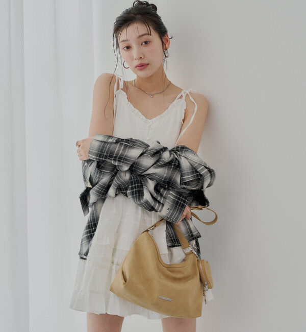  「【WEB限定追加】肩リボンコットンレースフリルキャミミニワンピ」|ワンピース|