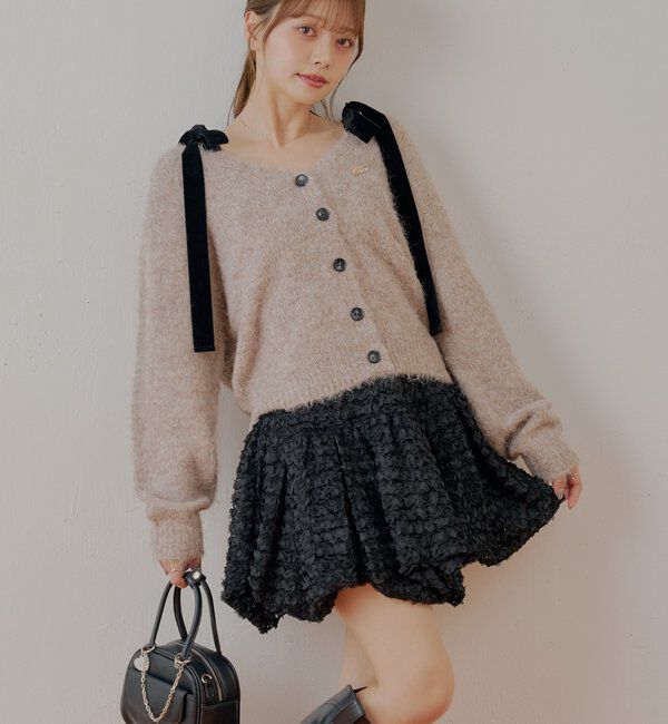  「裾バルーンレースミニスカート」|スカート|ブラック