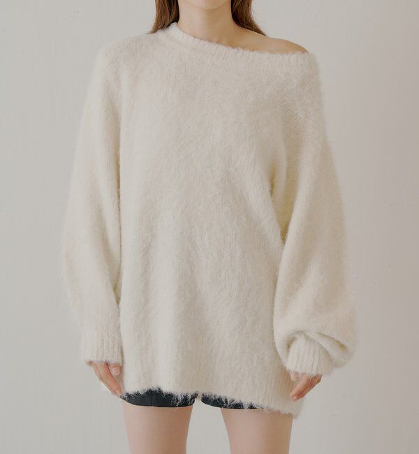  「2wayバックオープンベロアリボンルーズニット」|ニット・セーター|