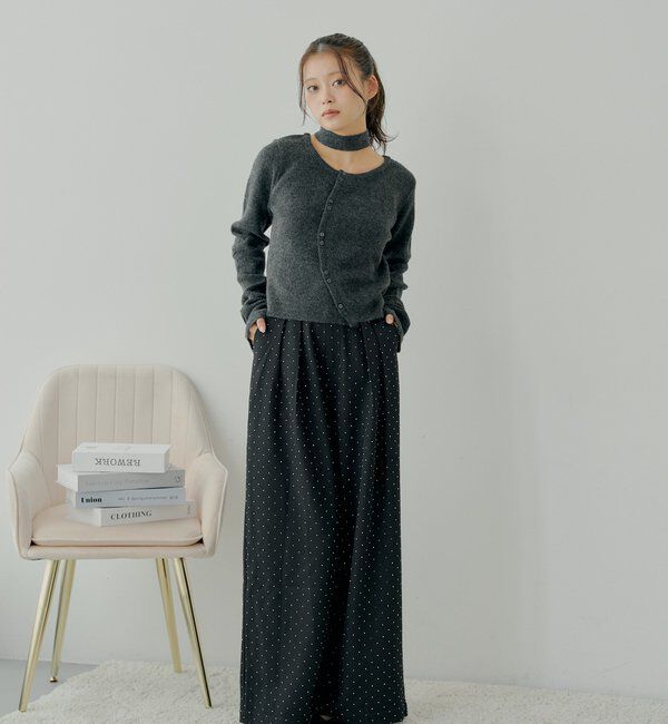  「チョーカー付きラウンドボタンコンパクトカーディガン」|カーディガン|