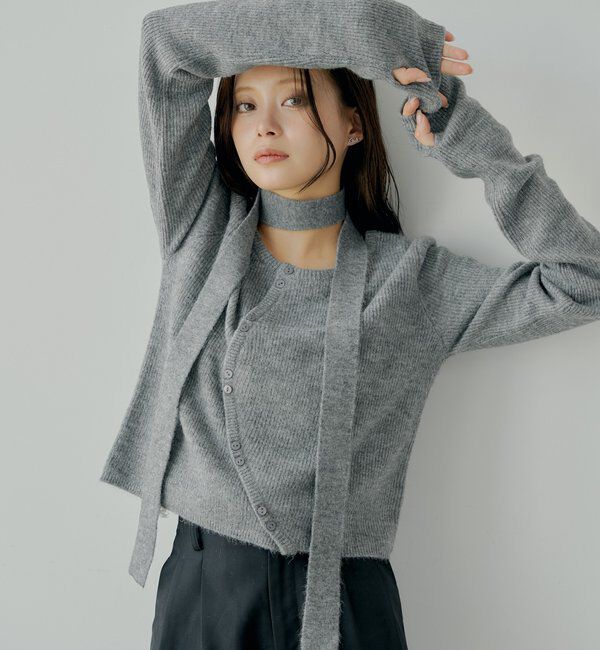  「チョーカー付きラウンドボタンコンパクトカーディガン」|カーディガン|