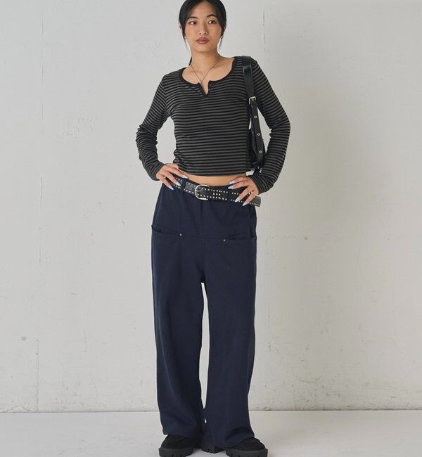  「【低身長・高身長対応】SLASH POCKET SWEAT EASY PANTS」|チノ|