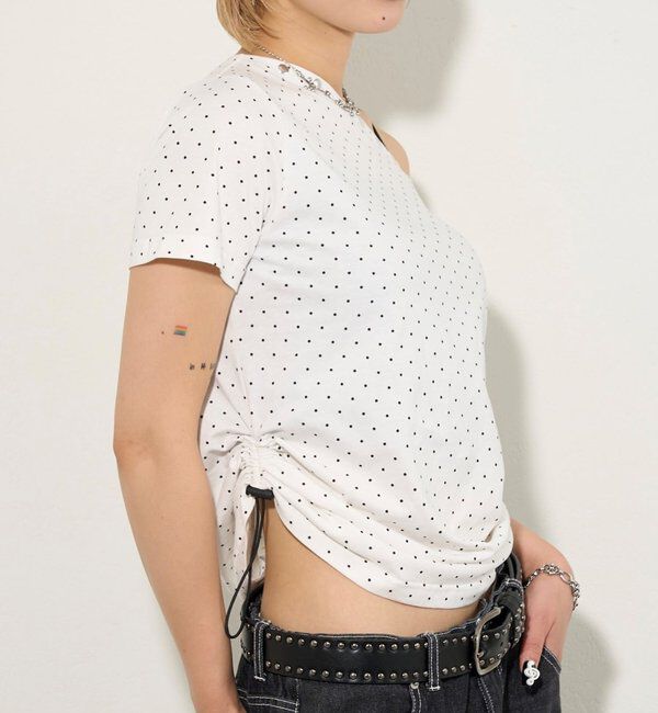  「アソート (カモ柄/ヒョウ柄)/ドット柄)スタッズドロストワンショルTEE」|Tシャツ・カットソー|