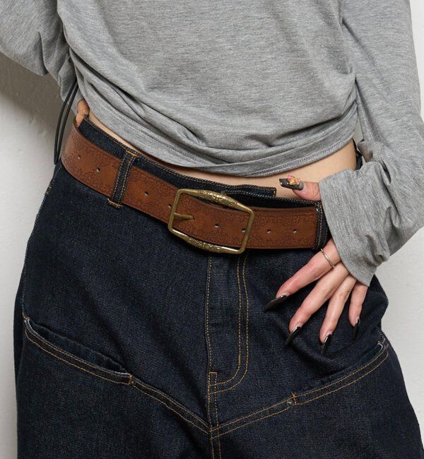 「型押しベルト」|ベルト|ブラウン