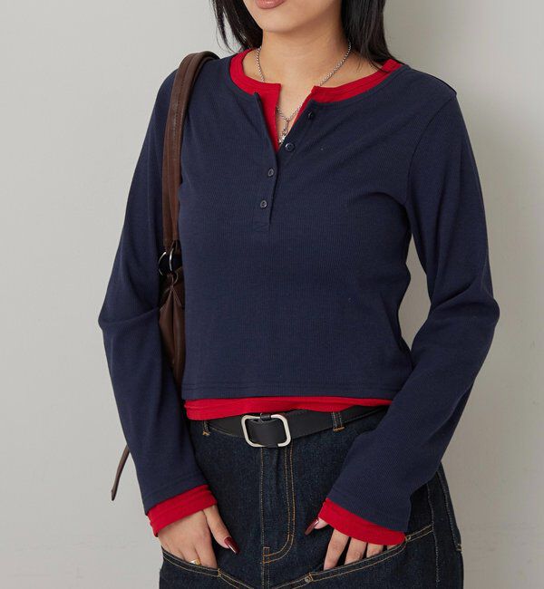  「LAYERED HENLEY TOPS」|Tシャツ・カットソー|ネイビー