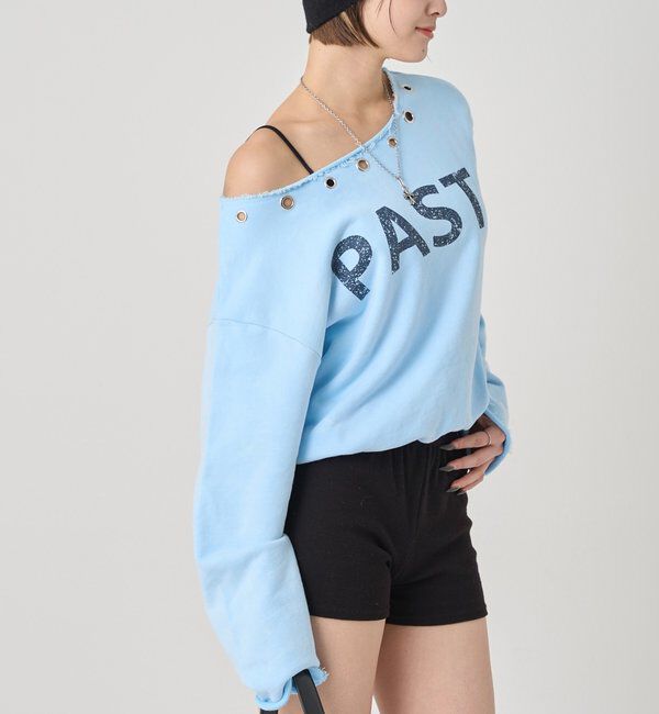  「EYELET OFF-SHOULDER LOGO SWEAT」|Tシャツ・カットソー|