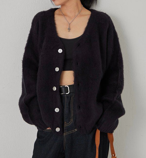  「KOOKYNモヘアライクカーディガン(無地/カモ柄)」|カーディガン|ネイビー