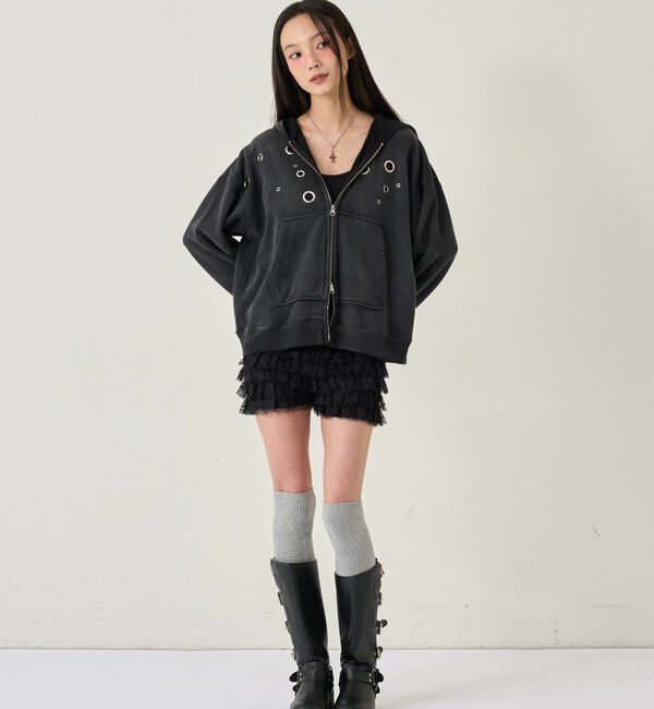  「EYELET ZIP HOODIE」|パーカー|
