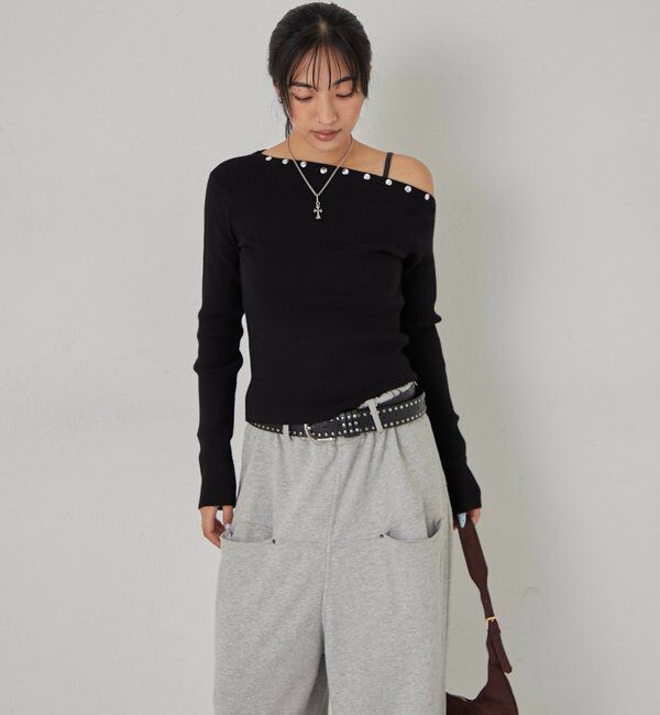  「スタッズワンオフショルニット」|ニット・セーター|