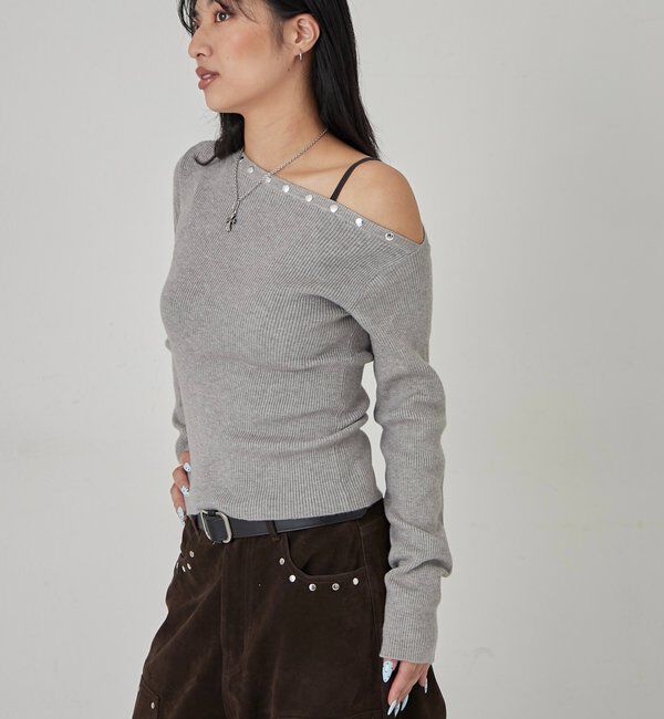 「スタッズワンオフショルニット」|ニット・セーター|