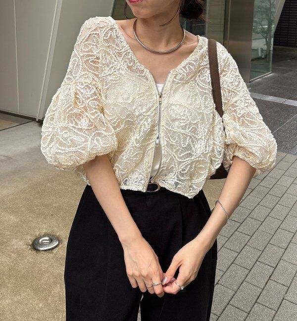  「【晩夏の羽織におすすめ】コードレースジップブルゾン」|ブルゾン・スタジャン|アイボリー