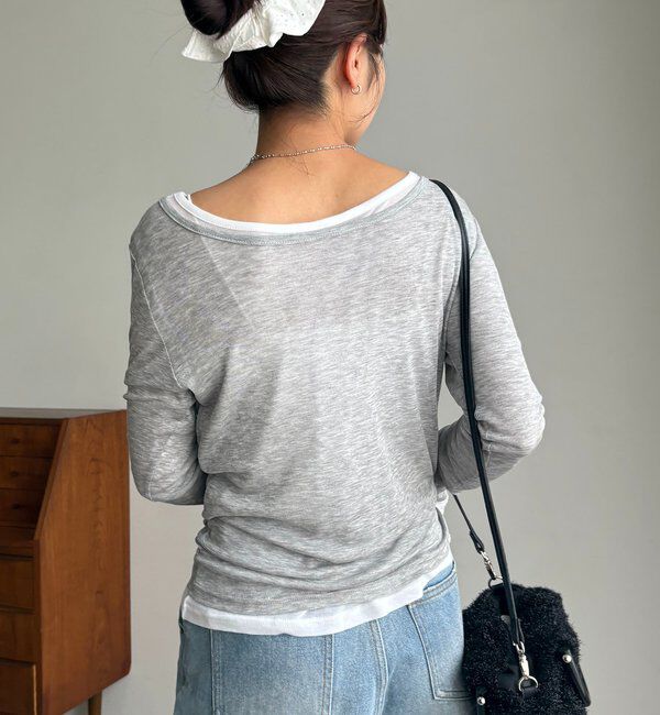  「【前後2WAY】2WAYボートネックシアーロンT」|Tシャツ・カットソー|