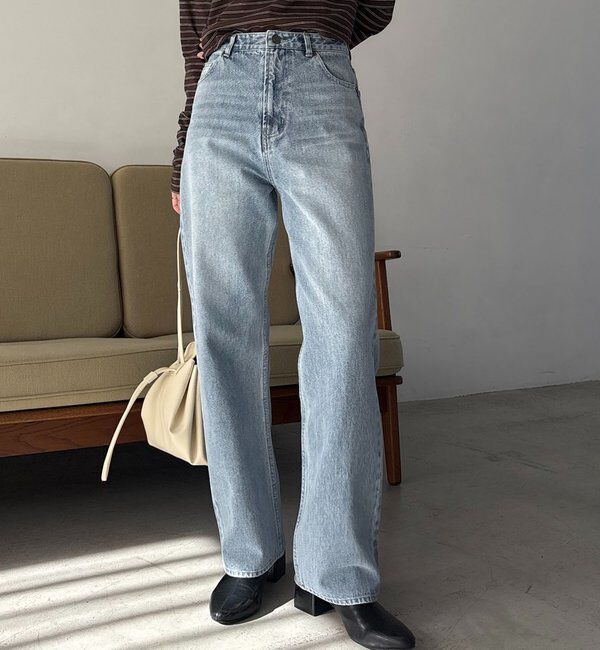  「【新色/人気アイテムがアップグレード】13ozハイウエストストレートデニム」|デニム|サックスブルー