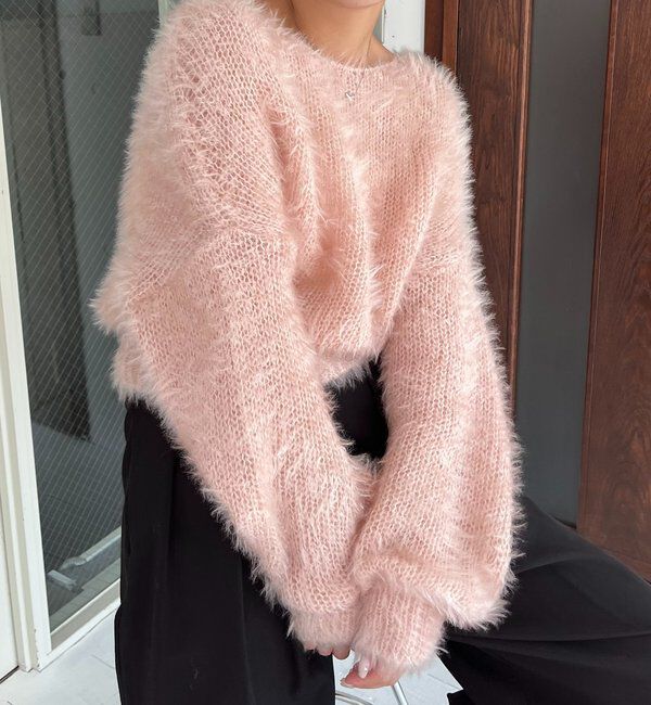  「フェザーラウンドプルオーバー」|ニット・セーター|ピンク