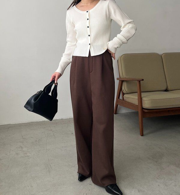  「【新色/オフホワイト】【前後2WAY】カーブスリーブリブニット」|カーディガン|