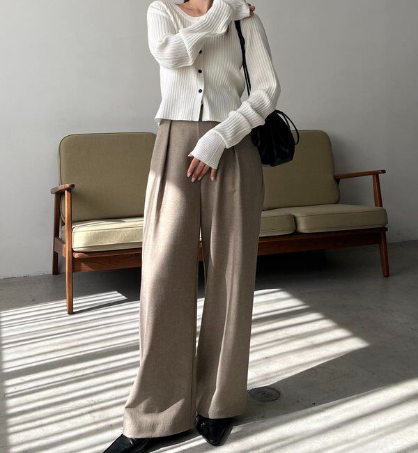  「【新色/オフホワイト】【前後2WAY】カーブスリーブリブニット」|カーディガン|