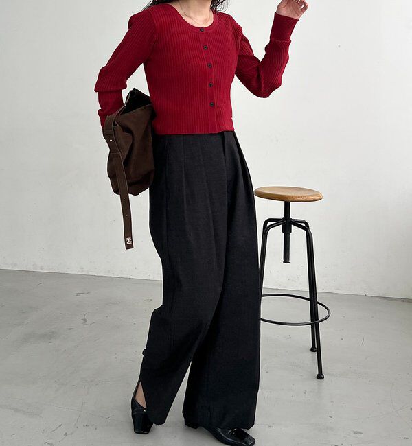  「【新色/オフホワイト】【前後2WAY】カーブスリーブリブニット」|カーディガン|