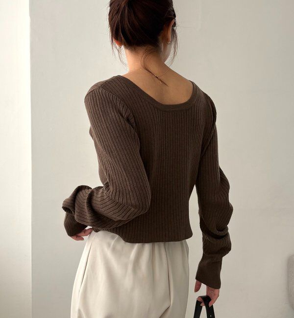  「【新色/オフホワイト】【前後2WAY】カーブスリーブリブニット」|カーディガン|