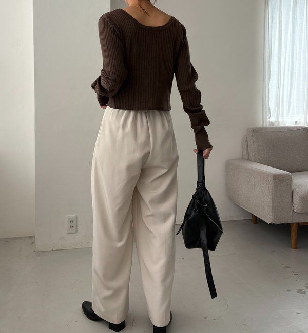  「【新色/オフホワイト】【前後2WAY】カーブスリーブリブニット」|カーディガン|