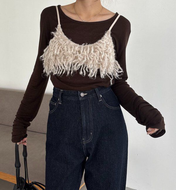  「【前後2WAY】テンセルウール袖ギャザーロンT」|Tシャツ・カットソー|