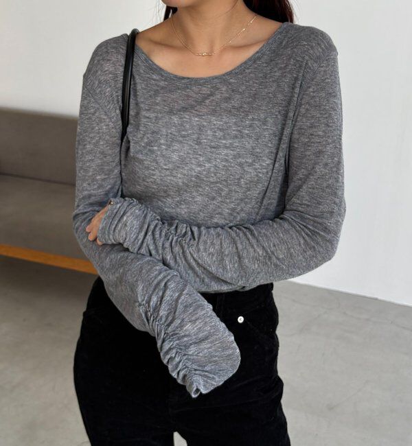  「【前後2WAY】テンセルウール袖ギャザーロンT」|Tシャツ・カットソー|グレー