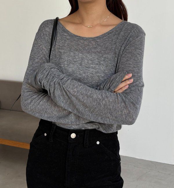  「【前後2WAY】テンセルウール袖ギャザーロンT」|Tシャツ・カットソー|