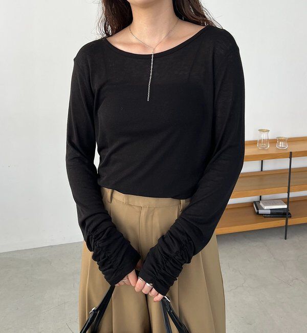  「【前後2WAY】テンセルウール袖ギャザーロンT」|Tシャツ・カットソー|