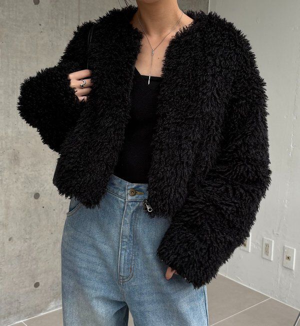  「【リバーシブル】〈C.L〉ボアリバショートジャケット」|ブルゾン・スタジャン|ブラック