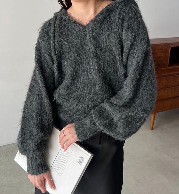  「シャギーニットフーディ」|ニット・セーター|チャコールグレー