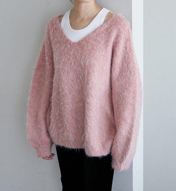  「【4色展開】【着映えニット】シャギーＶネックプルオーバー」|ニット・セーター|