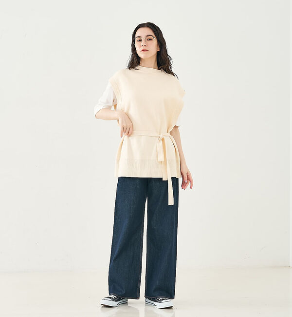 collex「ベルト付バックスリットニットベスト」|ベスト・ジレ|