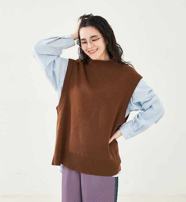 collex「ベルト付バックスリットニットベスト」|ベスト・ジレ|