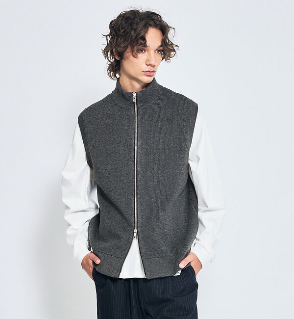 ABAHOUSE「12ゲージ ドライバーズニットベスト / ダブルジップ」|ニット・セーター|チャコールグレー