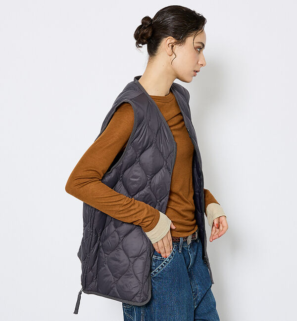 ABAHOUSE「【TAION/タイオン】ミリタリー VネックWジップ ダウンベスト-ソフトシェル」|ダウンベスト・ベスト|チャコールグレー