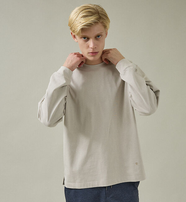 ABAHOUSE「ワンポイント刺繍　クルーネック長袖Tシャツ」|Tシャツ・カットソー|ベージュ