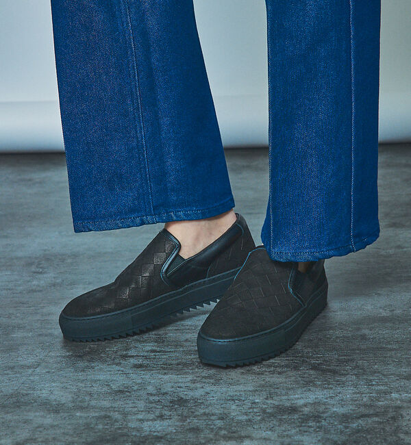 alfredoBANNISTER「【MASTER KICKS】厚底シャークソール レザー メッシュ型押し スリッポ」|スニーカー|ブラック系その他1
