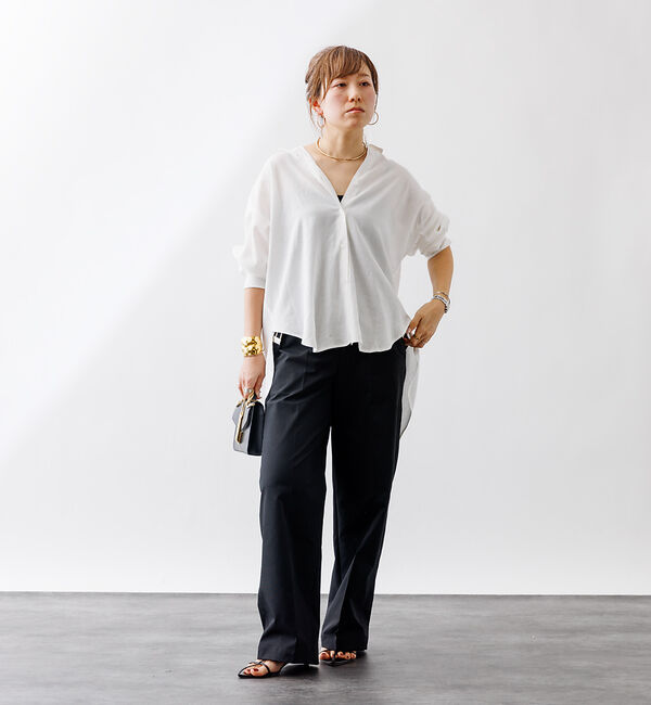 Rouge vif「【一部店舗限定】麻混バックスリットリボンシャツ」|シャツ・ブラウス|