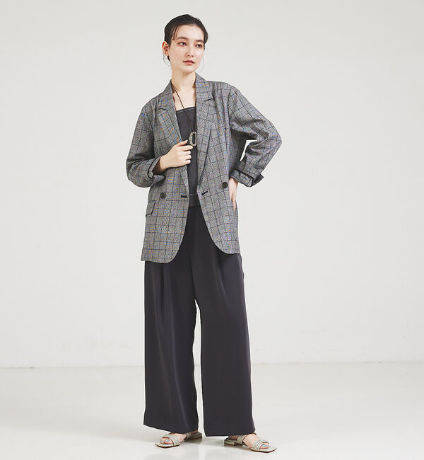 qualite「【セットアップ対応】リネングレンチェックジャケット」|テーラードジャケット|