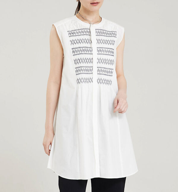 qualite「スモッキングチュニックシャツ」|シャツ・ブラウス|オフホワイト