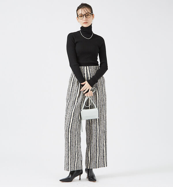 qualite「ループストライプワイドパンツ」|その他|ブラック