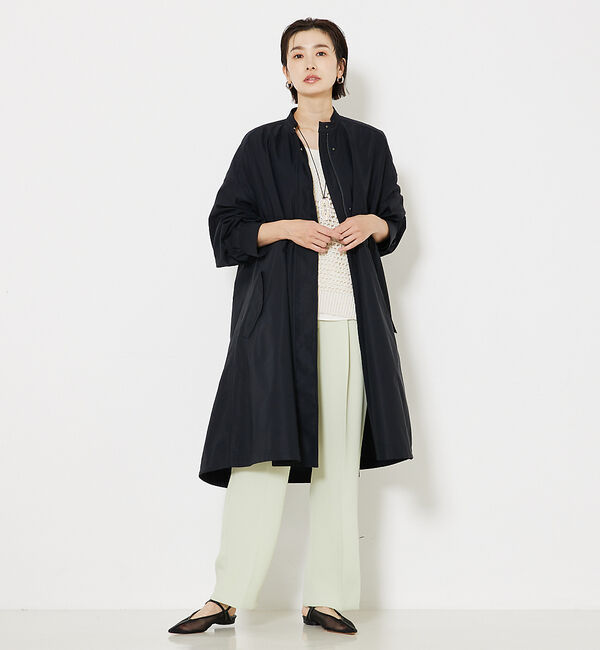 qualite「エアリーライトツイルコート」|ノーカラーコート|