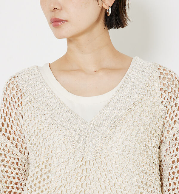 qualite「ラメローゲージVネックニット」|ニット・セーター|