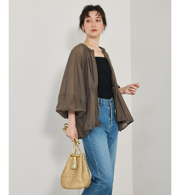 qualite「ラウンドスリーブギャザーブルゾン」|ブルゾン・スタジャン|カーキ