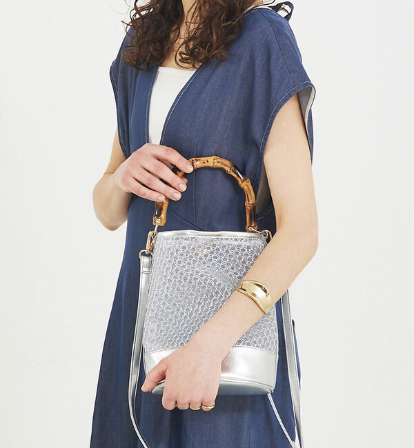 LOWELL things「●SOUER/バンブーハンドルチュールバッグ」|ハンドバッグ|シルバー